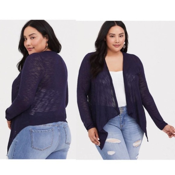 torrid Sweaters - Torrid Navy Blue Slub Drape Plus Size Cardigan 4